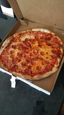 Awesome hand sliced pepperoni pizza.  Good amount of sauce, not dry!