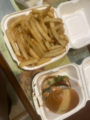 Double dipped fries and flippin burger