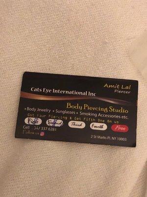 Business card with free piercing!