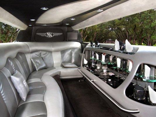 Interior of White Chrysler 300 Limousine