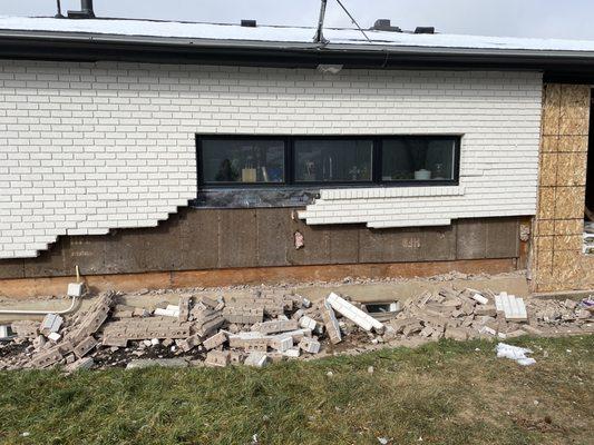 Damage caused by workers using sledge hammers On my home to build a deck.