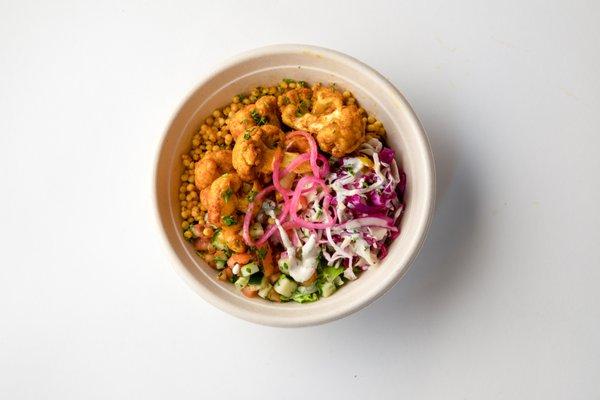 cauliflower shawarma pearl couscous bowls