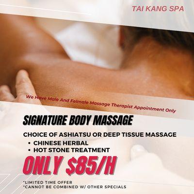 We have professional masseuses and masseurs.
 Appointment Required
 Call us at 508-281-1695