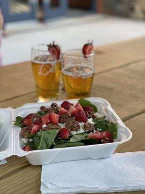 Summer strawberry salad and "Breakfast on the Boulevard" breakfast ale.