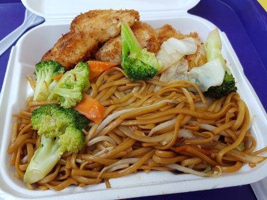 Fish Combo, with noodles and veggies.