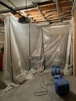 Drying out the water damage in my garage ceiling.