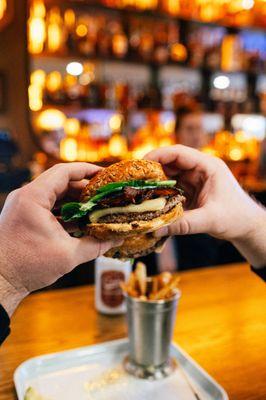 Bacon Burger *(Aged White Cheddar, Black Pepper Bacon, Baby Romaine)