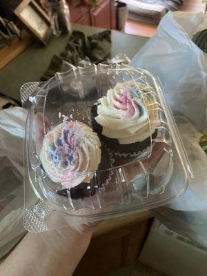 Custom made gender reveal cupcakes. We found out we were having a GIRL! Chocolate cupcakes & frosting were delicious.