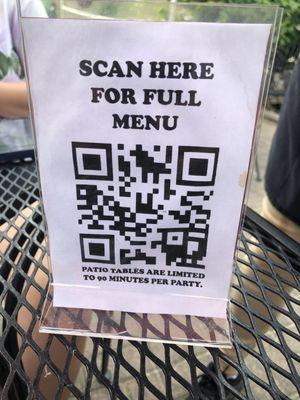 The menu QR code