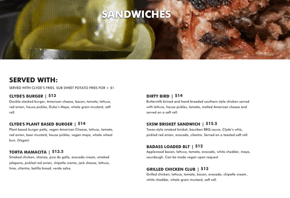 Sandwich Menu