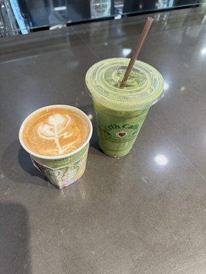 Matcha drink and the Spanish latte.