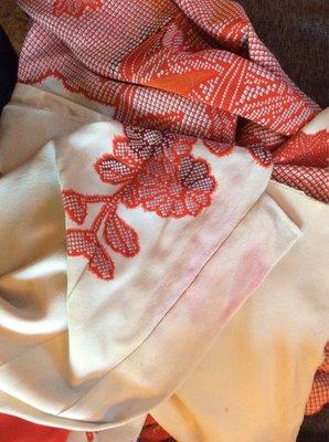 Bleeding on front of vintage kimono