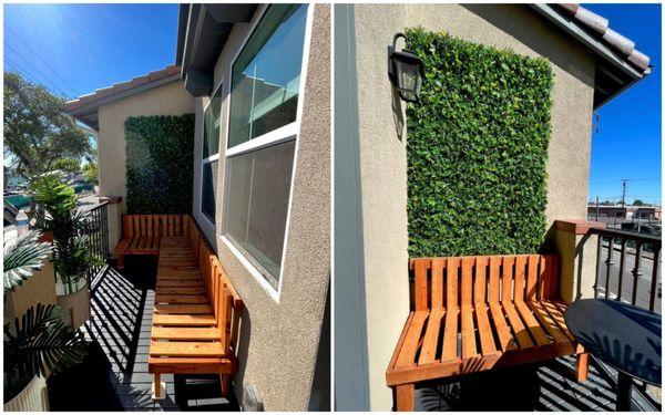 Created bench on the balcony. Installed wall' grass