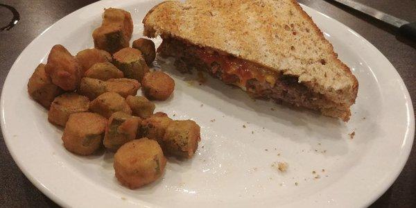 Patty melt & fried okra