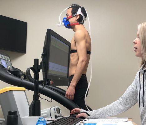 Getting VO2 max tested! Equipment is top of the line.