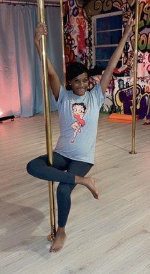 2nd Pole Fitness class and she can't wait for the next one. Private Pole Fitness Party with Mrs. Tye