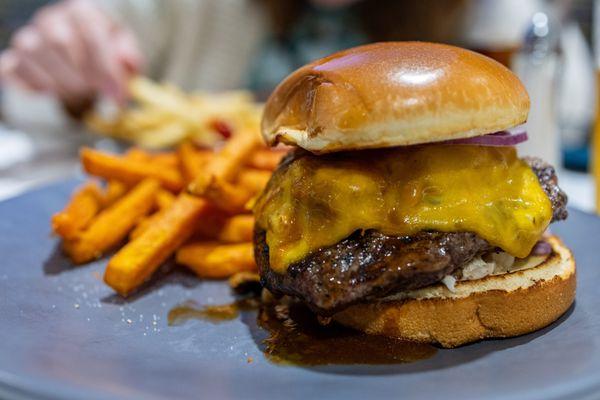 Two Hands Burger w/ Sweet Potato Fries ($22 + $3/spf)