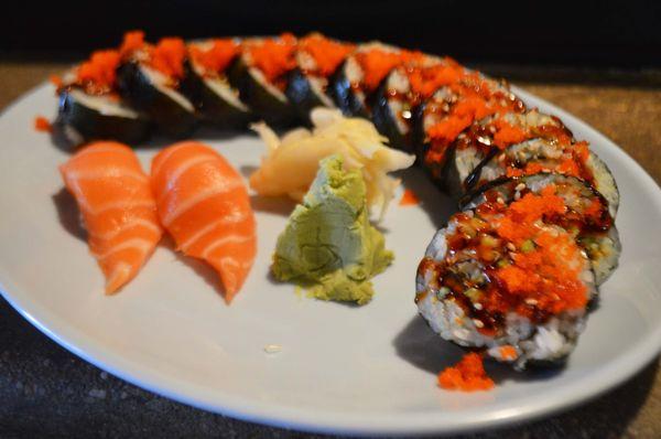 Spider roll and sake nigiri, $20 total (after tip)