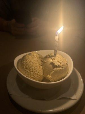 This was pistachio gelato she put a candle in it for my birthday special touch