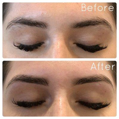 Brow shaping before and after.