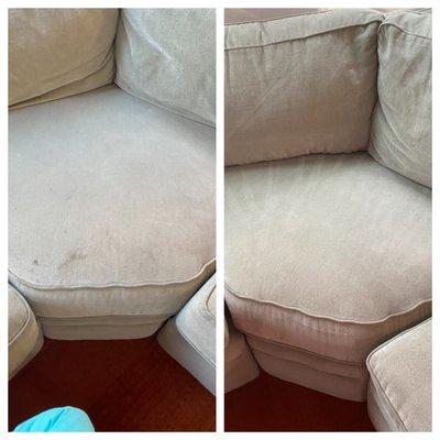 Before and after of center cushions in couch