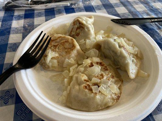 Assorted pierogies.