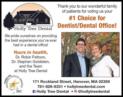 2017 Wicked Local Readers Choice for #1 Dentist/Dental Office in Hanover, MA