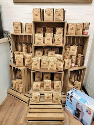 Bags of coffee beans. You can grind them in the store!