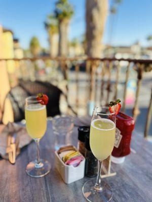 Pineapple Mimosas on the balcony