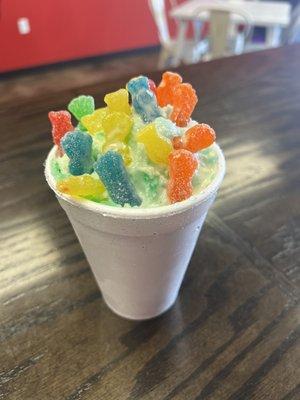 Shaved Ice with Sour Patch Kids and Cream