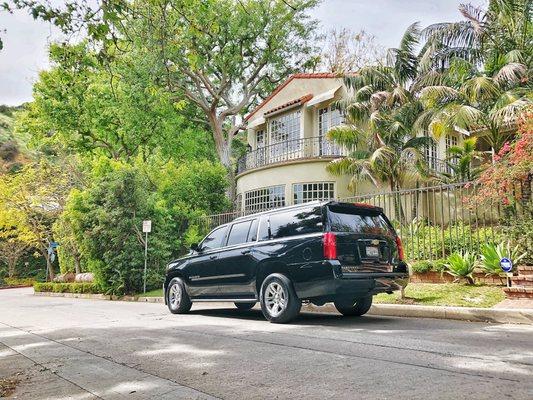 One of our Suburban's awaiting to transport a family from Los Angeles to Santa Barbara