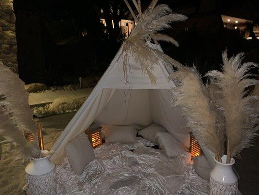 Our Tee Pee we used for a bohemian marriage proposal