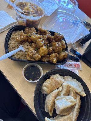 fried dumplings, general Tsos chicken and hot n sour soup.