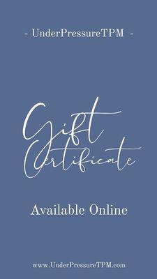 Gift Certificates Available
 Visit our website www.underpressuretpm.com