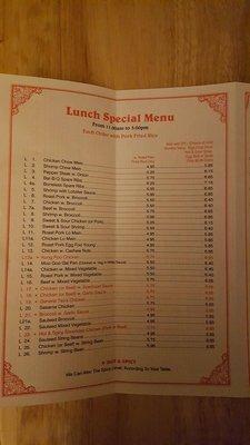 Lunch Special Menu