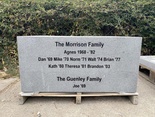 take a look at this beautiful monument recognizing the Morrison Family at Moreau Catholic High School!