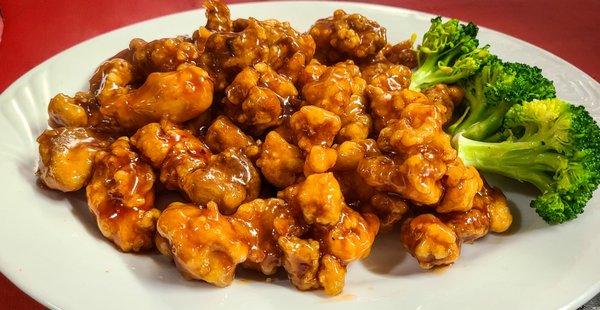 General Tso's Chicken - Battered, deep fried chicken coated in a sweet and slightly spicy sauce