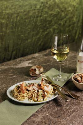 Shrimp Scampi with grilled lemon & fresh parsley from Muse at Benaroya Hall.