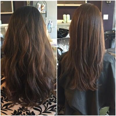 My before and after! (All over color and got long layers) Geena is amazing! I'll be going to Geena from now on!