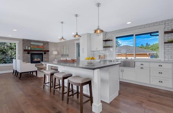 White Shaker Cabinets with Concrete Countertops in Shoreline