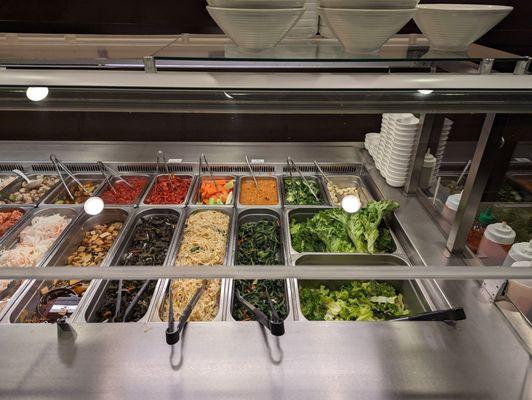 Banchan in open buffet area. Most sauces are on the right.