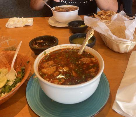 Menudo Rojo with tortillas hechas a mano