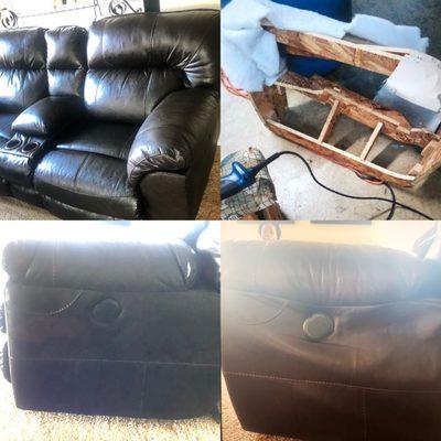 Upholstery Repair: Right Hand side arm was broken; Item was taken apart , structure repairs done & assembled all back together for customers