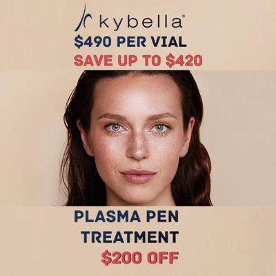 Plasma Pen $200 OF Kybella $490 per vial https://agelessmedspa.net/specials/