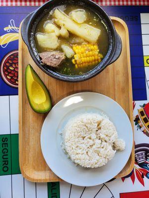 Sancocho de Res...hearty beef stew/soup with potatoes and yuca (casava root)...also incredible!!