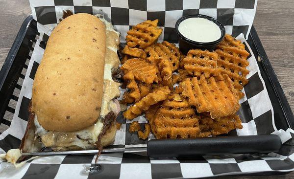 Steak Sandwich with Sweet Potato Fries