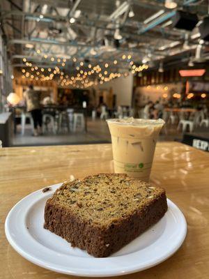 Wfh lunch/sesh - they're sadly out of sandwiches but got a ice caramel latte and a toasty squash bread