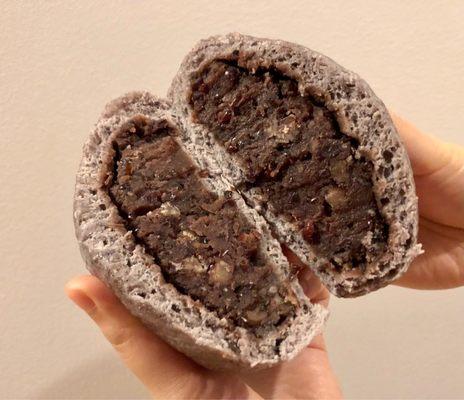 Black sesame red bean bun from the bun stall right outside