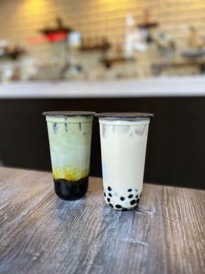 Mango Matcha and Jasmine Milk Tea