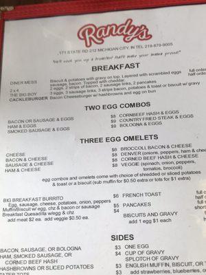 Breakfast menu